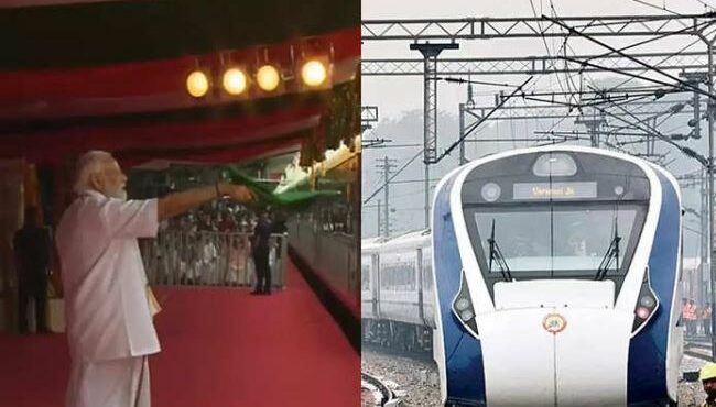 കേരളത്തിൽ  വന്ദേഭാരത് ഫ്ലാഗ് ഓഫ് ചെയ്ത് പ്രധാനമന്ത്രി നരേന്ദ്രമോദി