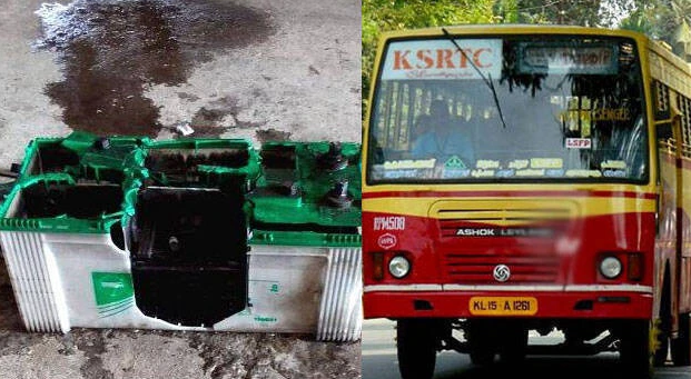 യാത്രയ്ക്കിടെ കെ.എസ്.ആര്‍.ടി.സി ബസിന്റെ ബാറ്ററി പൊട്ടിത്തെറിച്ചു